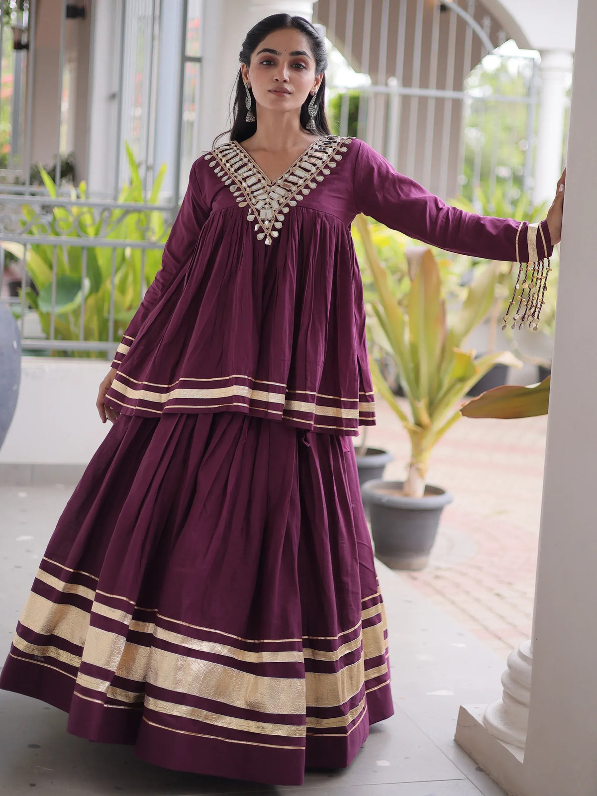 Green Gota-Laced Navratri Wear Lehenga With Peplum Top