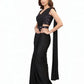 Embellished Solid Plain Pre Draped Saree Lycra Saree Black