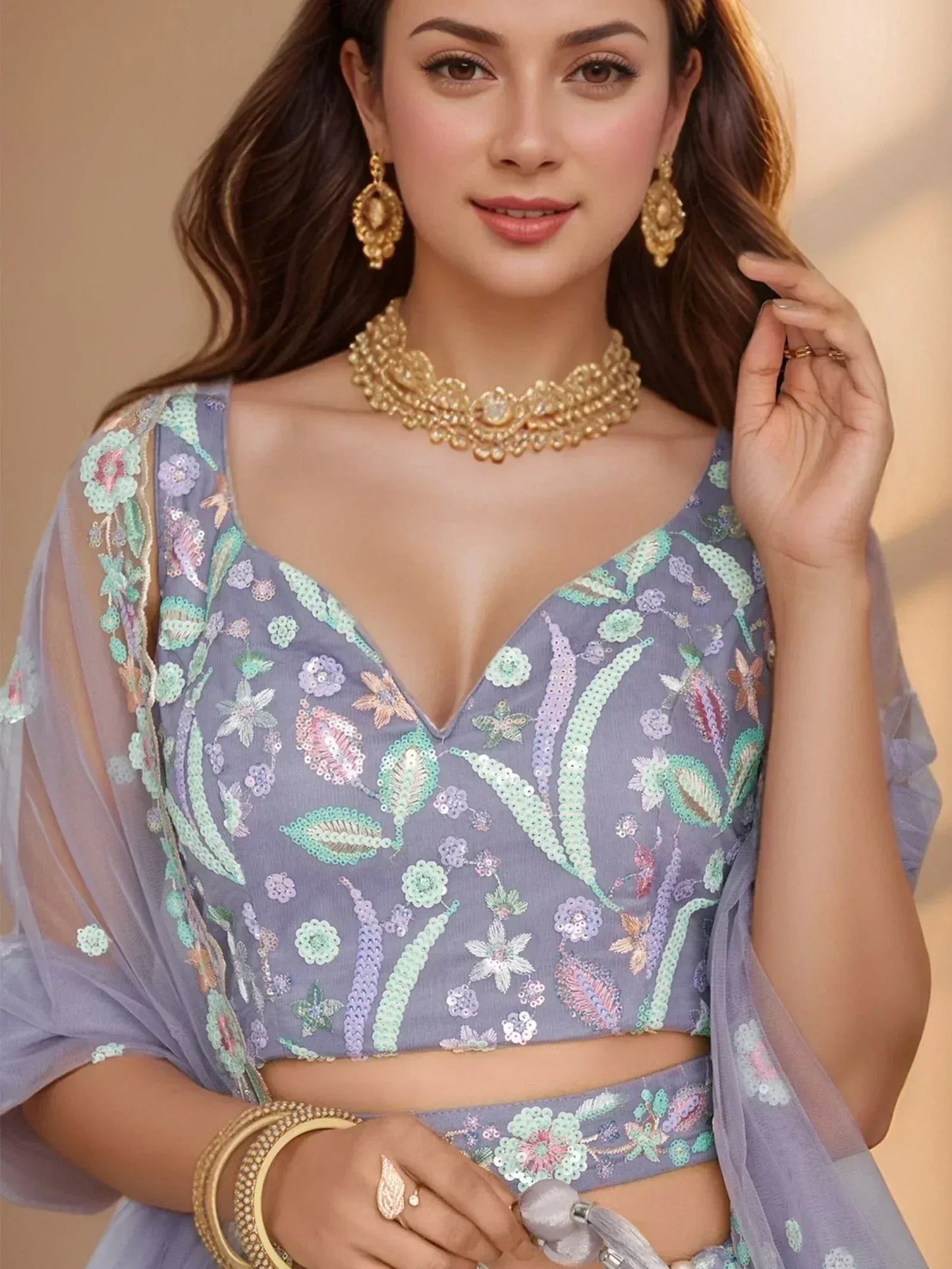 Pastels Embroidered Net Designer Lehenga Choli With Dupatta