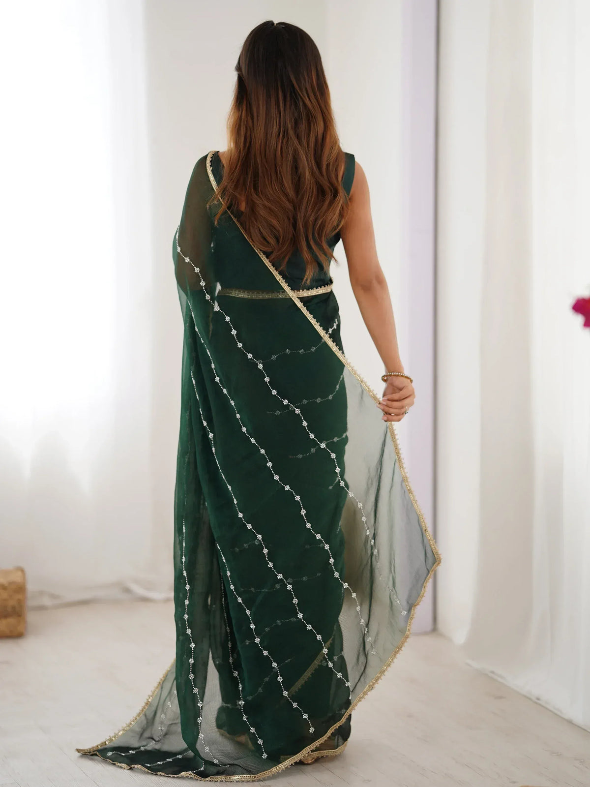 Gorgeous Beads Work Chiffon Saree With Blouse