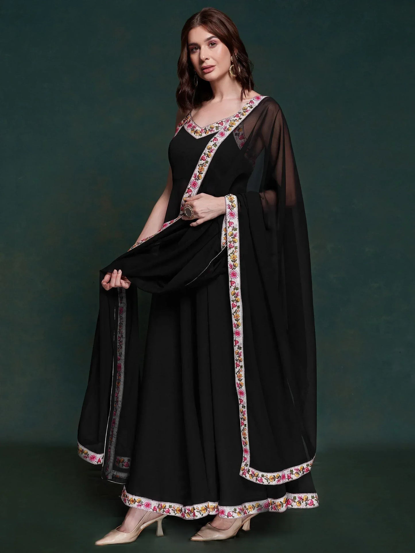 Black Georgette Party Wear Long Suit With Dupatta