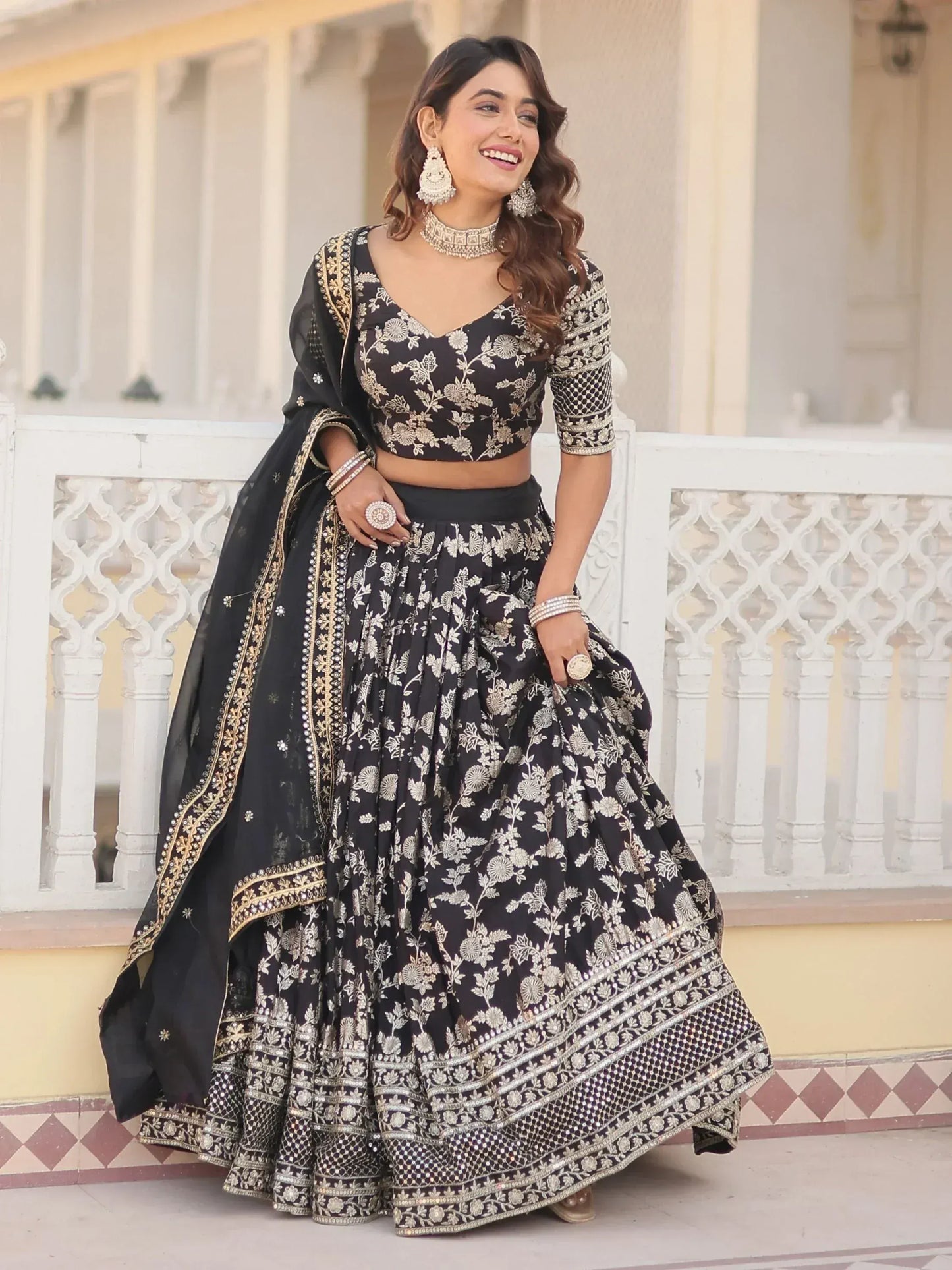 Embroidered Jacquard Reception Ready to Wear Lehenga Choli