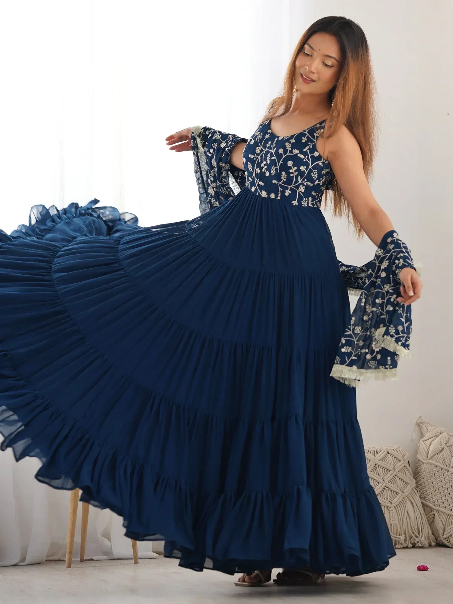 Embroidered Georgette Anarkali Gown With Dupatta