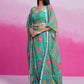 Fabulous Turquoise Georgette Western Wear Crop Top Skirt With Shrug