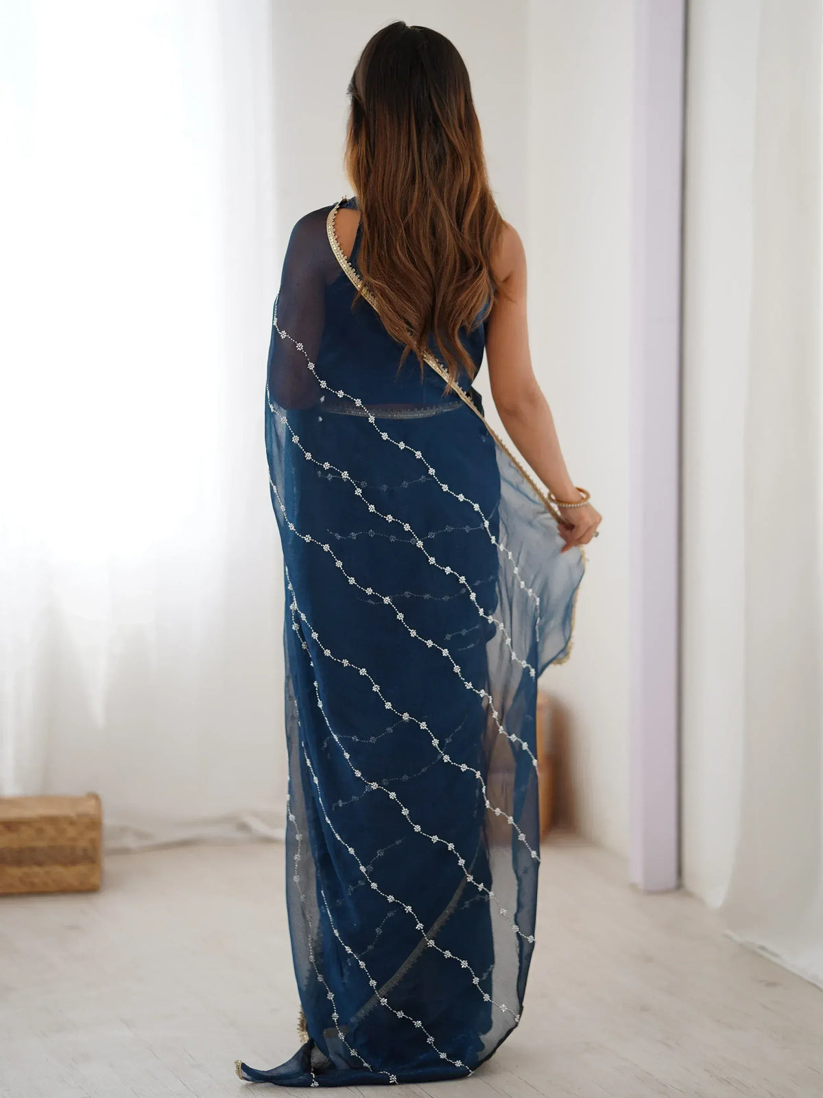 Gorgeous Beads Work Chiffon Saree With Blouse