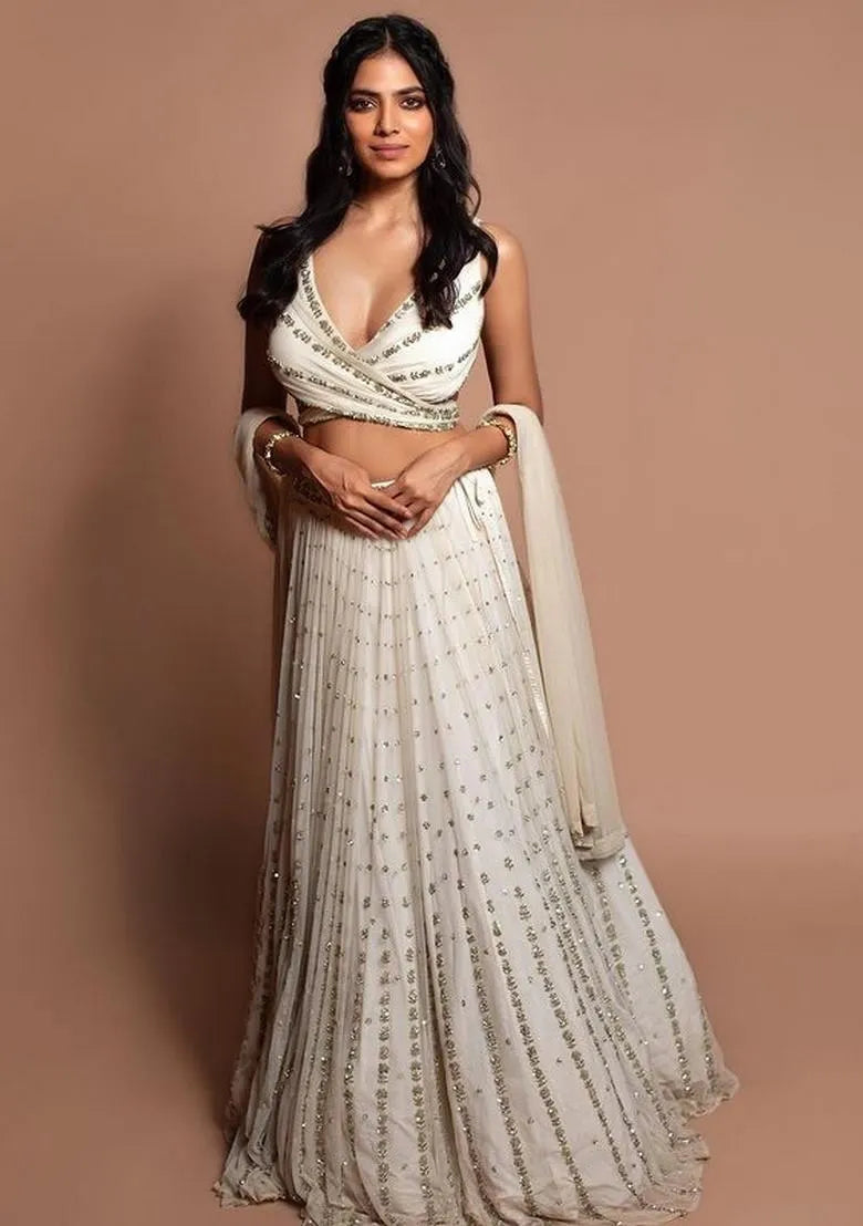 Gorgeous Georgette Lehenga Choli Dupatta Set with Jari Embroidery