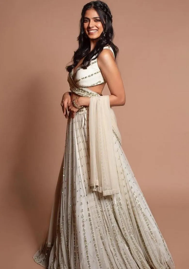 Gorgeous Georgette Lehenga Choli Dupatta Set with Jari Embroidery