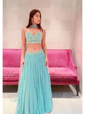 Turquoise Embroidery Georgette Lehenga Set