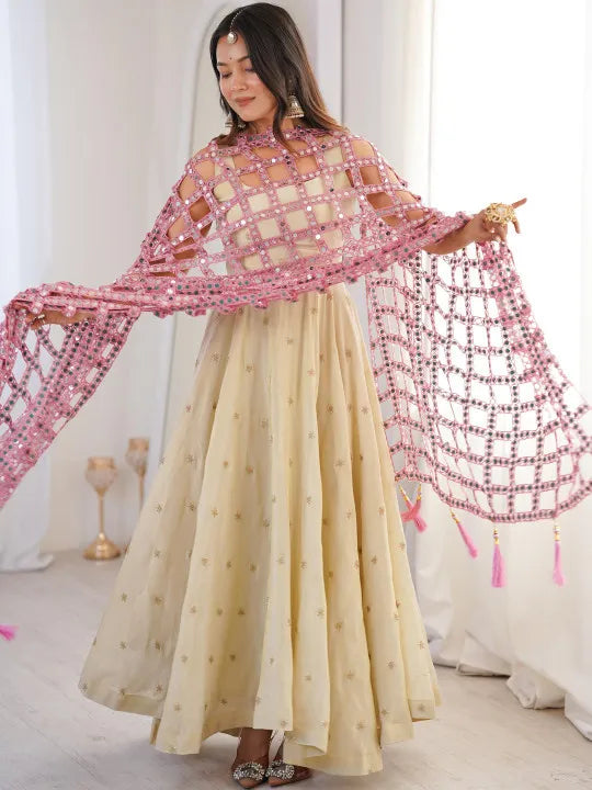 Ethnic Motifs Woven Design Dupatta with Mirror Work