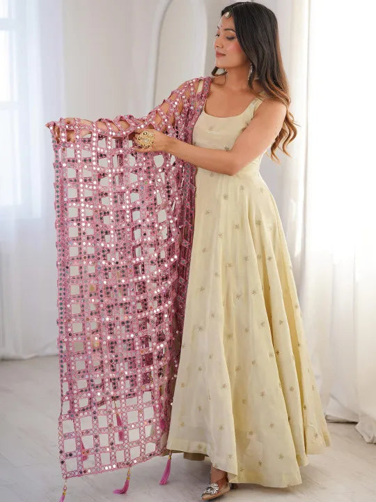 Ethnic Motifs Woven Design Dupatta with Mirror Work