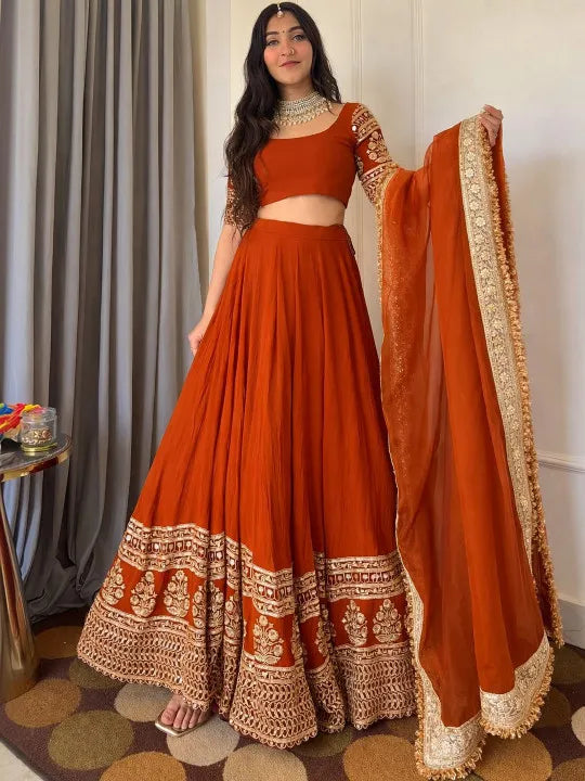 Embroidered Silk Georgette Lehenga & Pure Georgette Blouse With Organza Dupatta