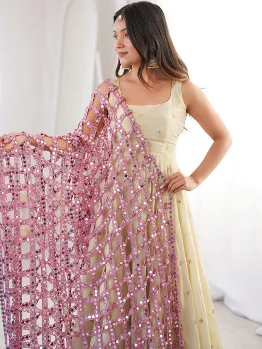 Ethnic Motifs Woven Design Dupatta with Mirror Work