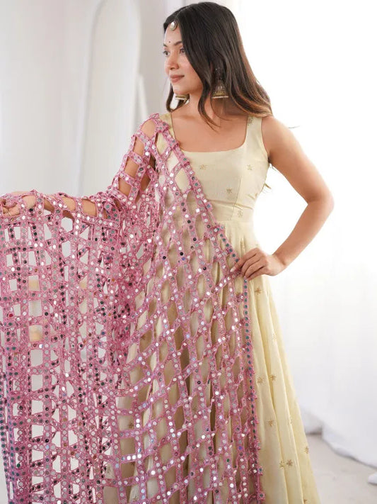 Ethnic Motifs Woven Design Dupatta with Mirror Work