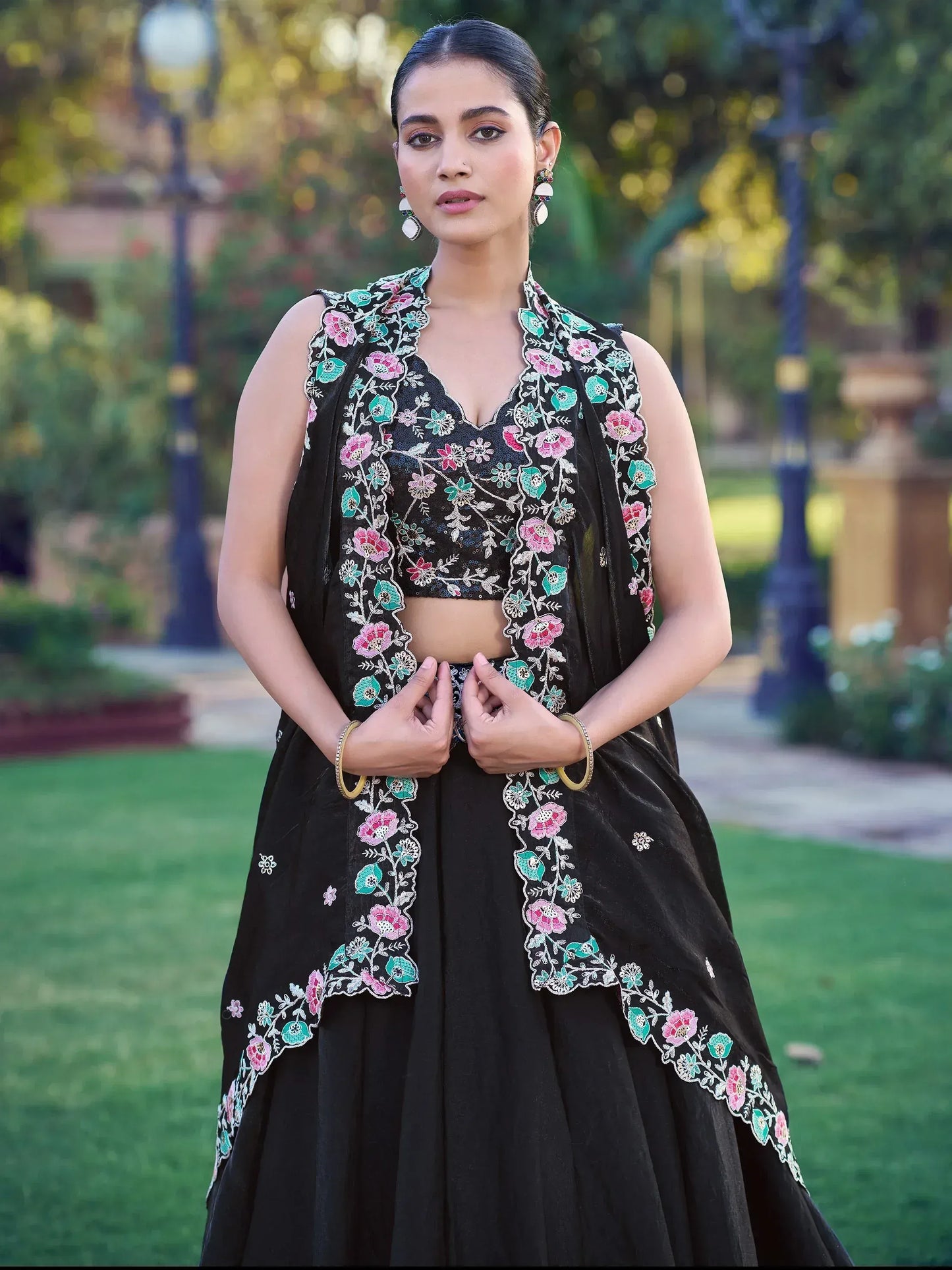 Graceful Black Embroidered Organza Party Wear Lehenga Choli