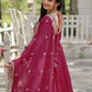 Rani Pink/ Black Georgette Wedding Wear Plain Gown With Dupatta