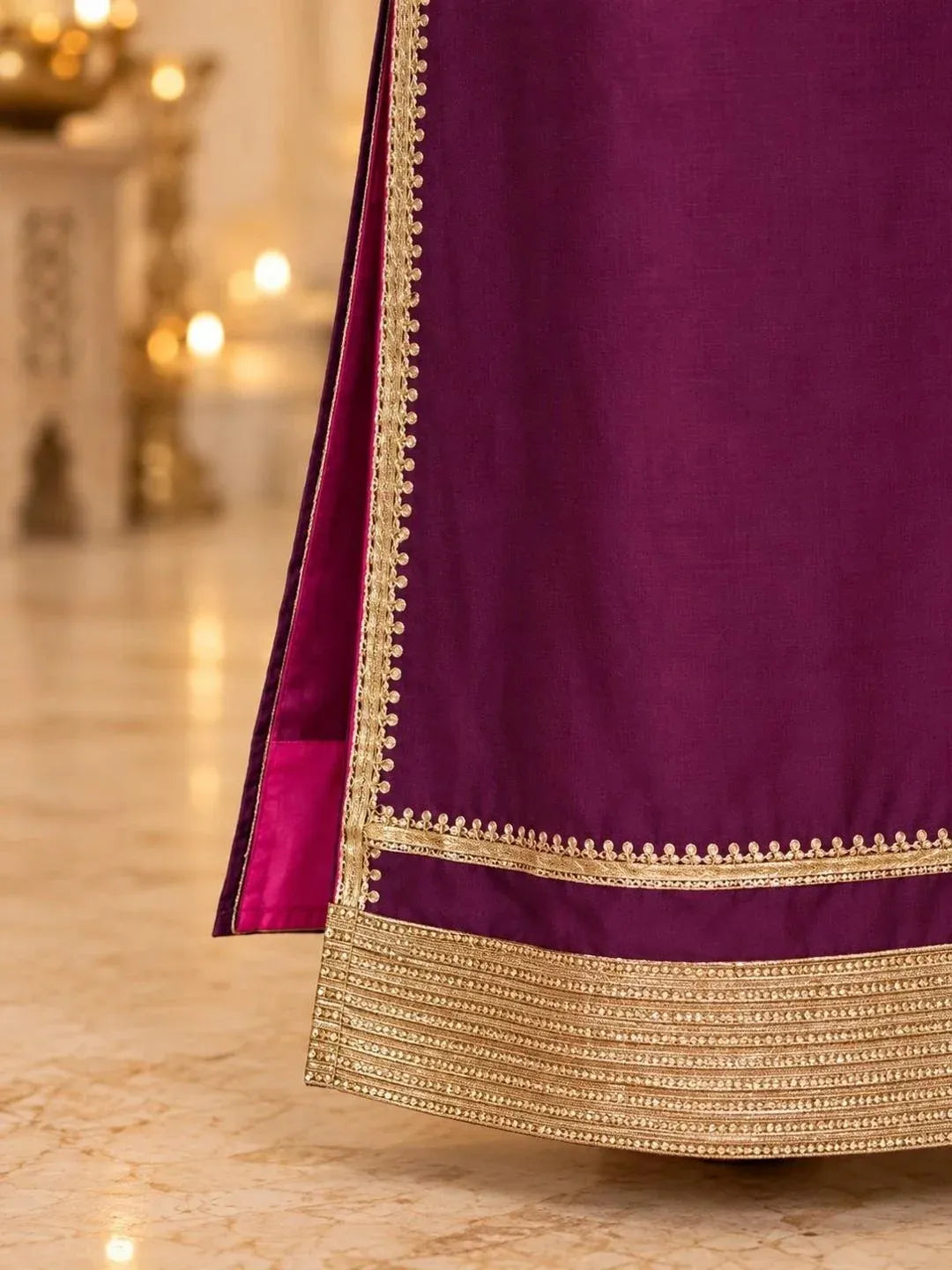 Purple Solid Embellished Gotta Patti Ankle Length Kurta
