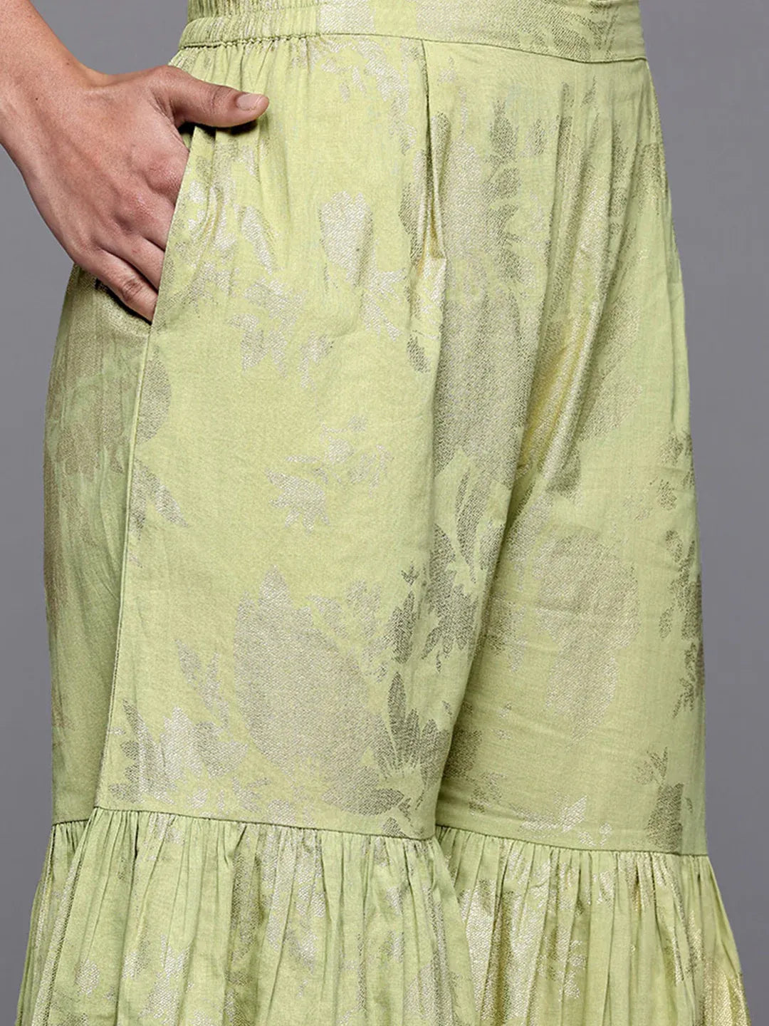 Floral Printed Gotta Patti Pure Cotton Kurti with Sharara & With Dupatta