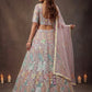 Sparkling Embroidered Net Marriage Wear Lehenga Choli - Pista Green & Lavender