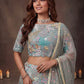 Sparkling Embroidered Net Marriage Wear Lehenga Choli - Pista Green & Lavender