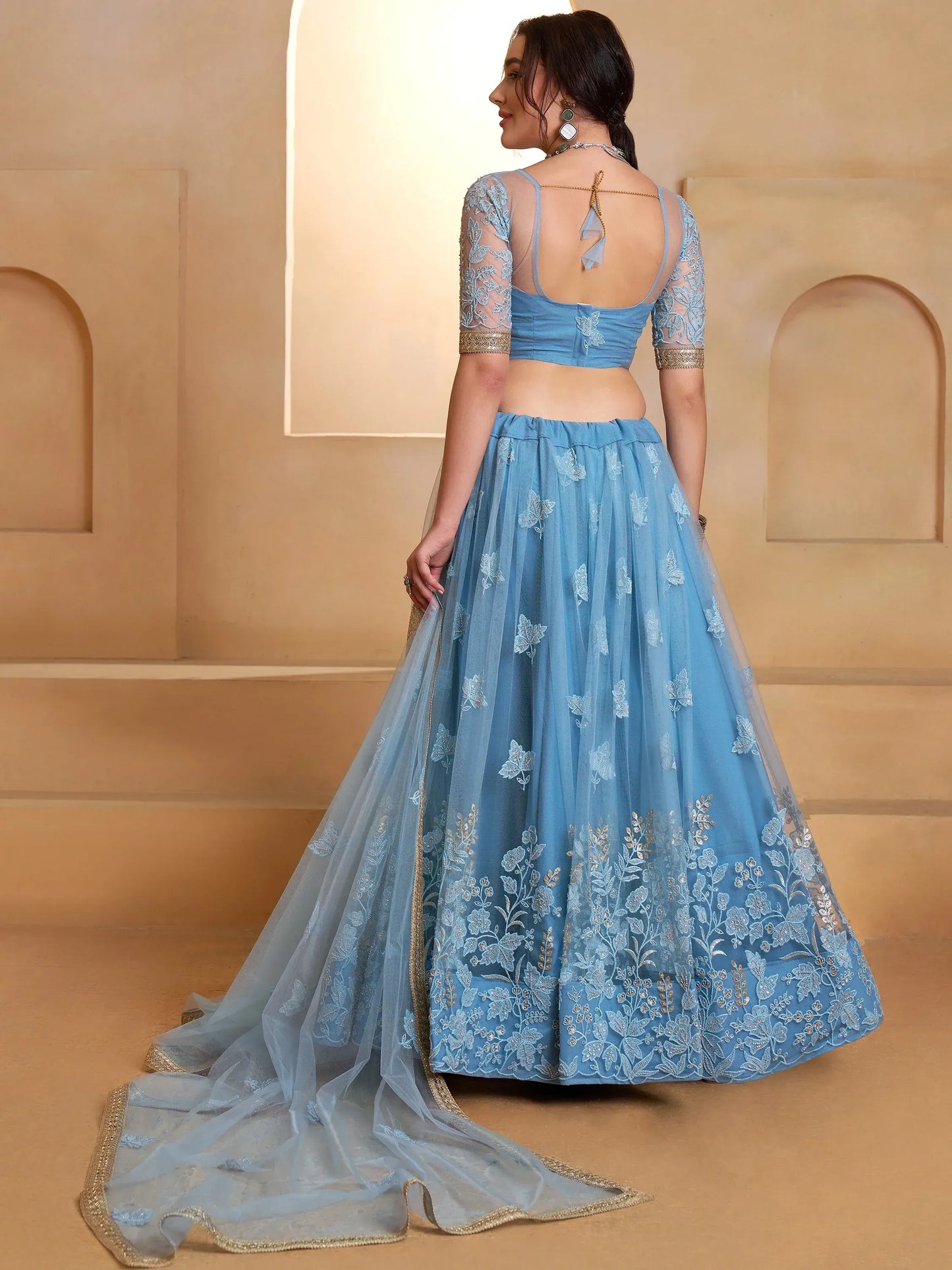 Pastel Sequins Net Embroidered Wedding Wear Lehenga Choli With Dupatta