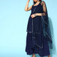 Women's Navy Blue Top to Toe Printed Fusion Sharara Sets With Dupatta