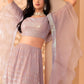 Fabulous Sky-Blue/Pink Embroidered Georgette Reception Wear Lehenga Choli