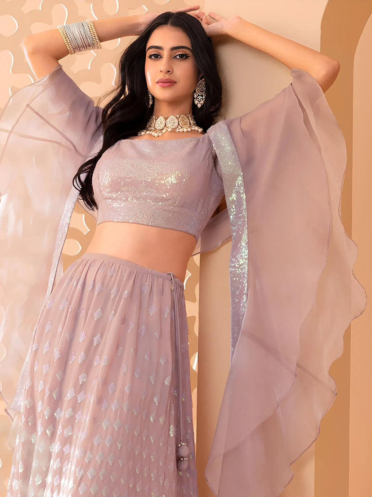 Fabulous Sky-Blue/Pink Embroidered Georgette Reception Wear Lehenga Choli