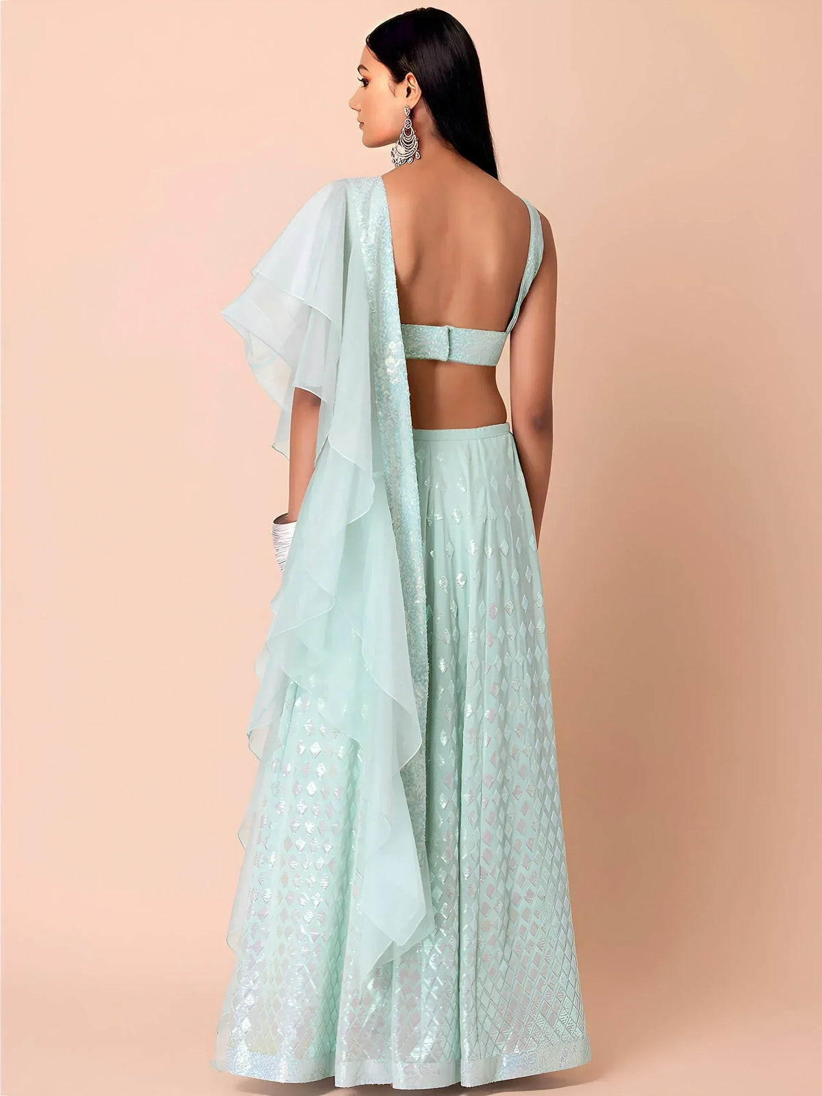 Fabulous Sky-Blue/Pink Embroidered Georgette Reception Wear Lehenga Choli