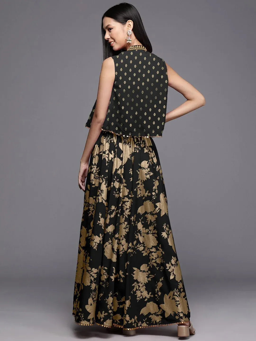 Printed Sleeveless Top Jacket & Skirt Co-Ords