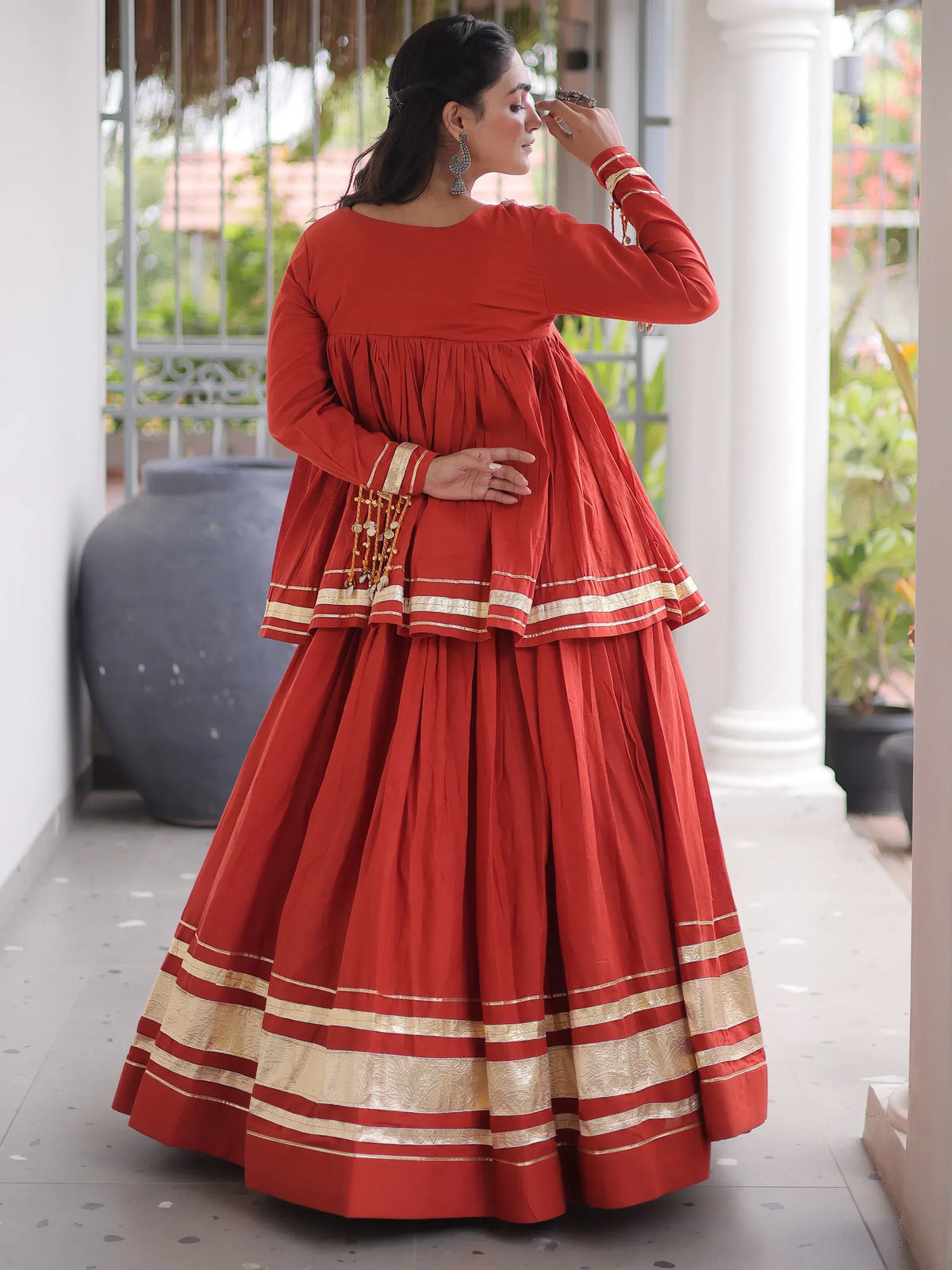 Green Gota-Laced Navratri Wear Lehenga With Peplum Top