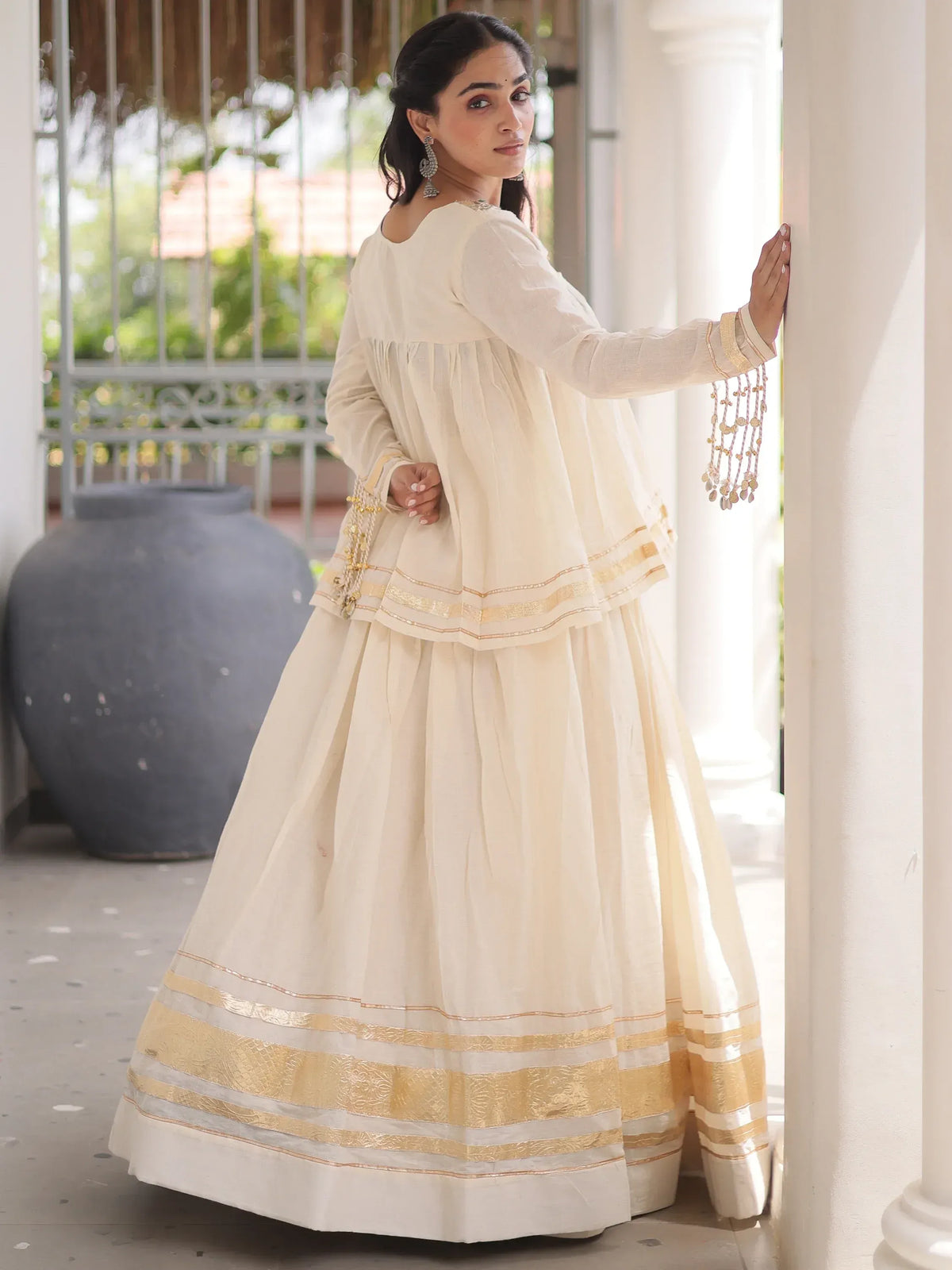 Green Gota-Laced Navratri Wear Lehenga With Peplum Top