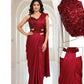 Embroidered Embellished Pre Draped Ready to Wear Lycra Saree Maroon