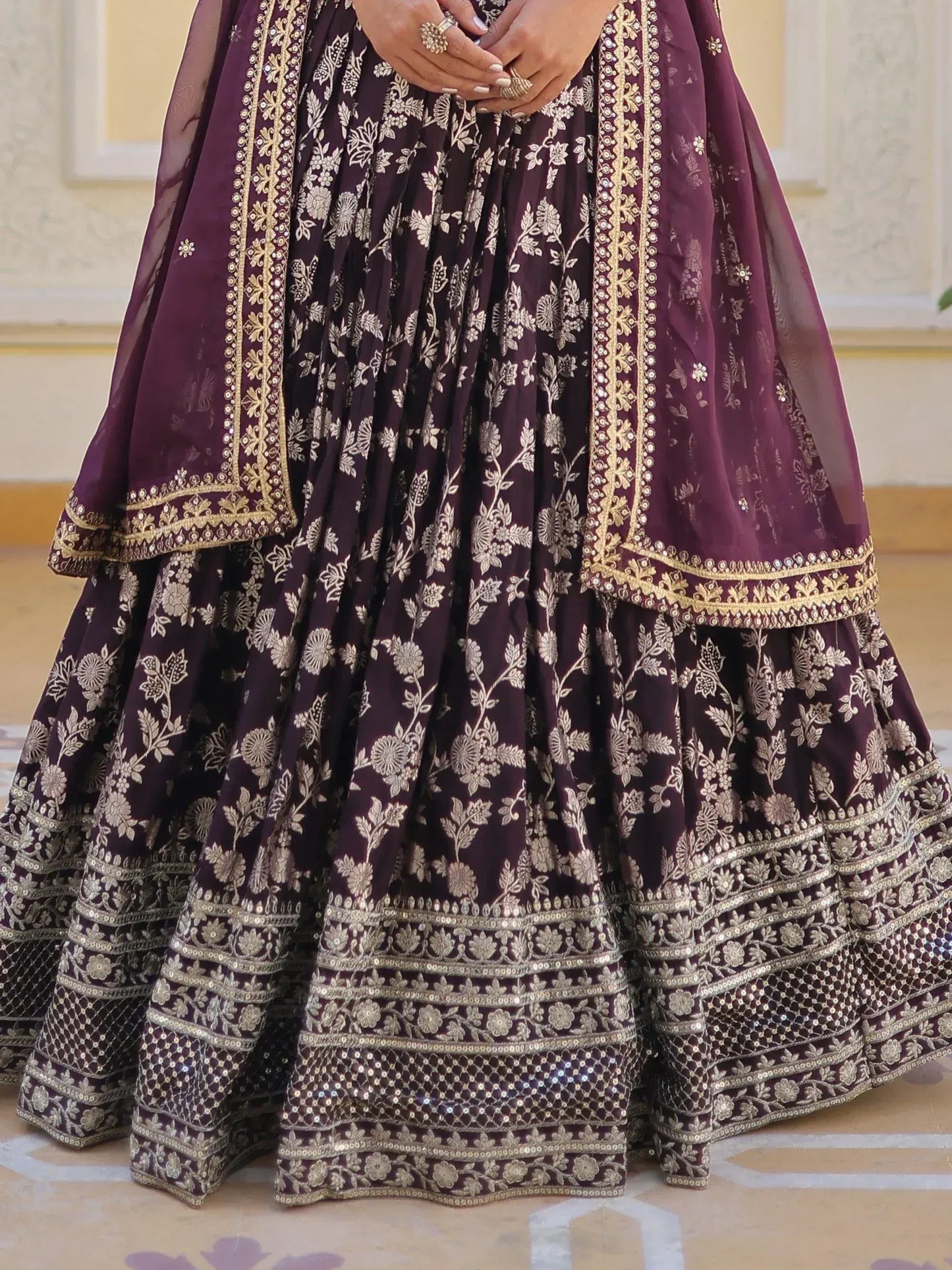 Embroidered Jacquard Reception Ready to Wear Lehenga Choli