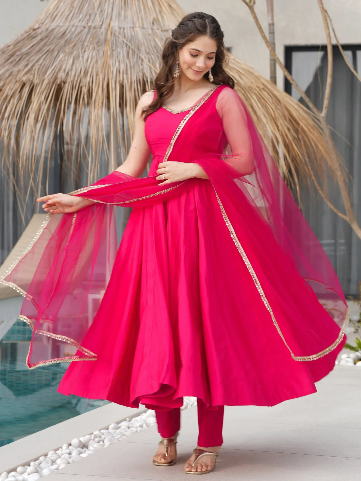 Chanderi Silk Lace Work Festive Wear Anarkali Suit