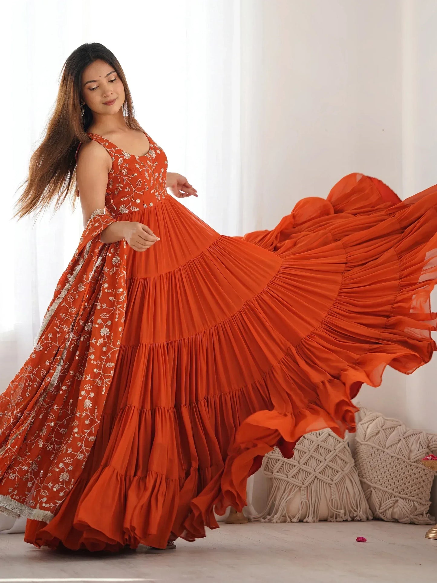 Embroidered Georgette Anarkali Gown With Dupatta