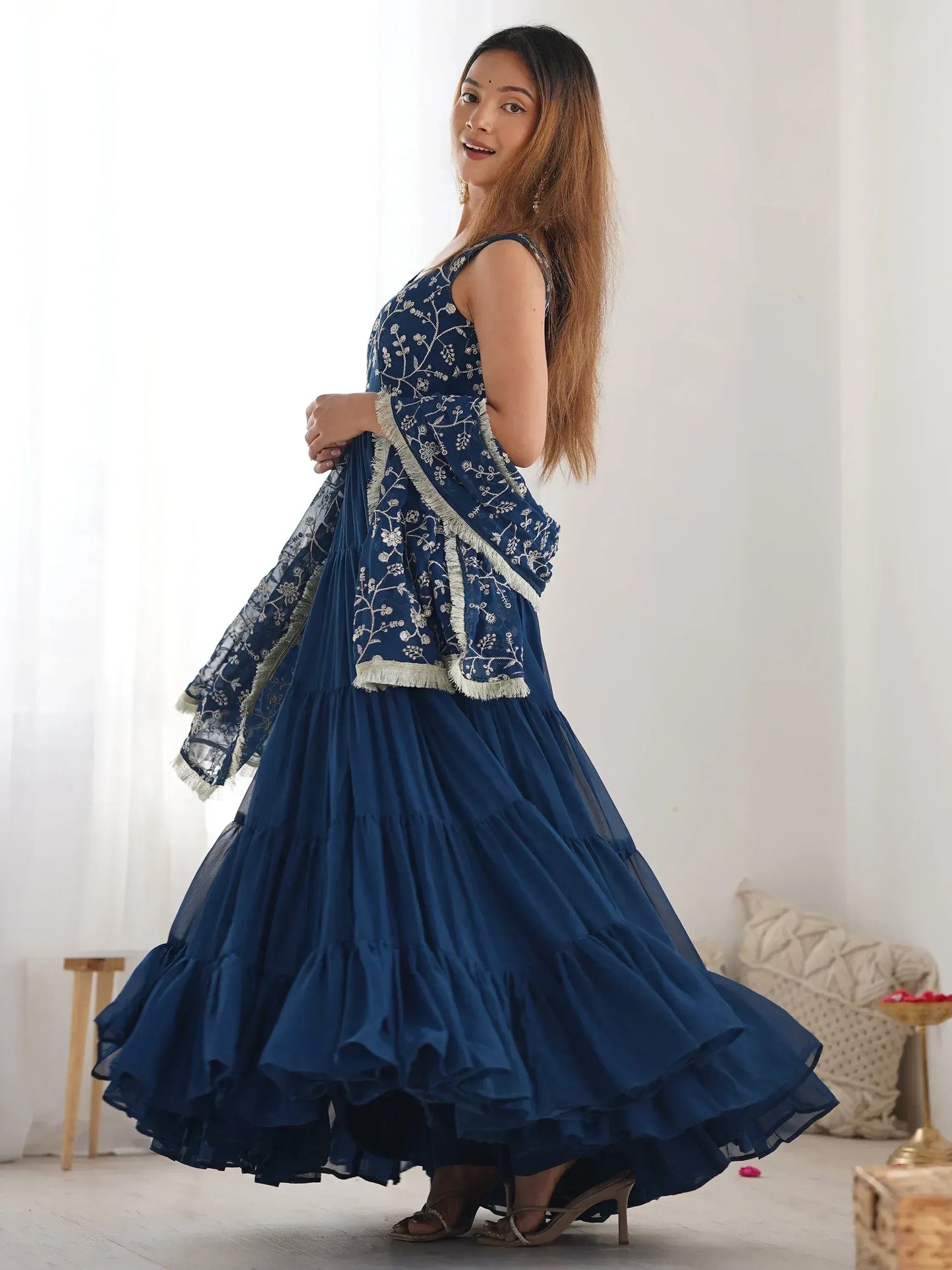 Embroidered Georgette Anarkali Gown With Dupatta
