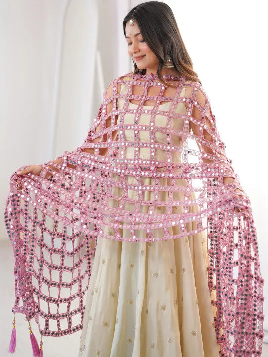 Ethnic Motifs Woven Design Dupatta with Mirror Work
