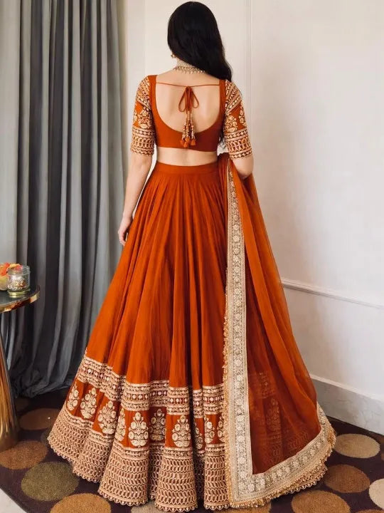 Embroidered Silk Georgette Lehenga & Pure Georgette Blouse With Organza Dupatta