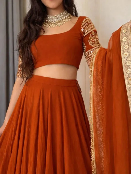 Embroidered Silk Georgette Lehenga & Pure Georgette Blouse With Organza Dupatta
