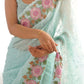 Sky Blue Embroidered Sequined Pure Georgette Saree