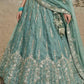 Turquoise Chiffon Sequence with Zari thread Embroidered Lehenga Set