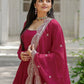 Rani Pink/ Black Georgette Wedding Wear Plain Gown With Dupatta