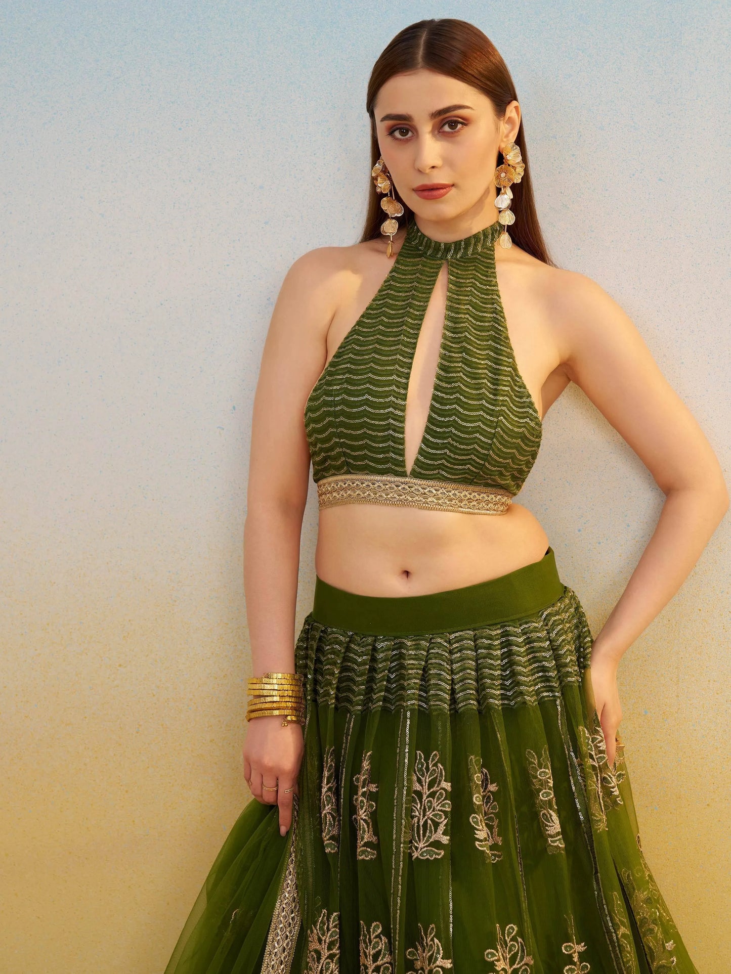 Dazzling Green Sequins Mehendi Wear Lehenga Choli With Dupatta
