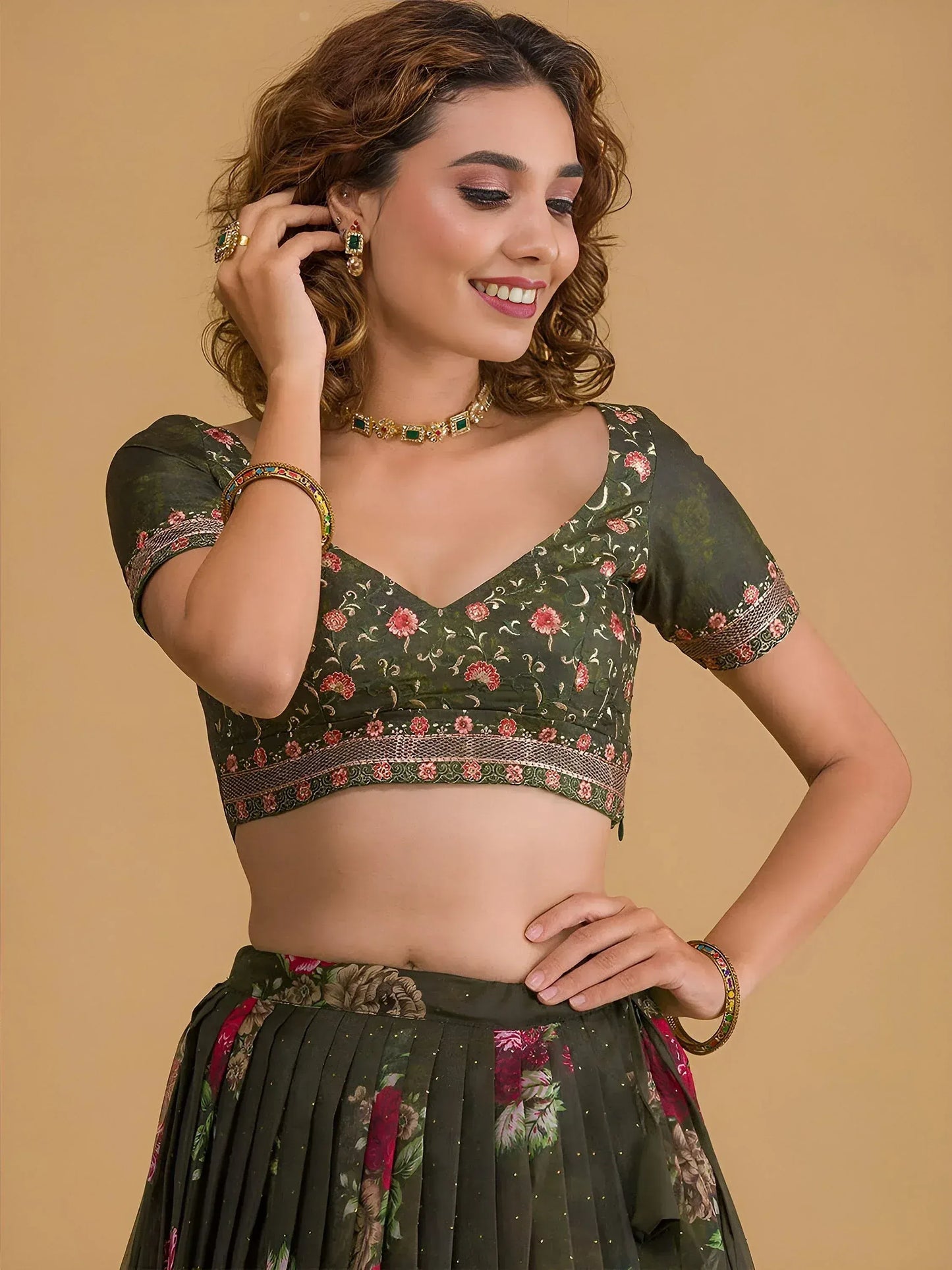 Embroidered Sequinned Semi-Stitched Lehenga & Unstitched Blouse With Dupatta