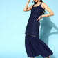 Women's Navy Blue Top to Toe Printed Fusion Sharara Sets With Dupatta