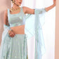 Fabulous Sky-Blue/Pink Embroidered Georgette Reception Wear Lehenga Choli