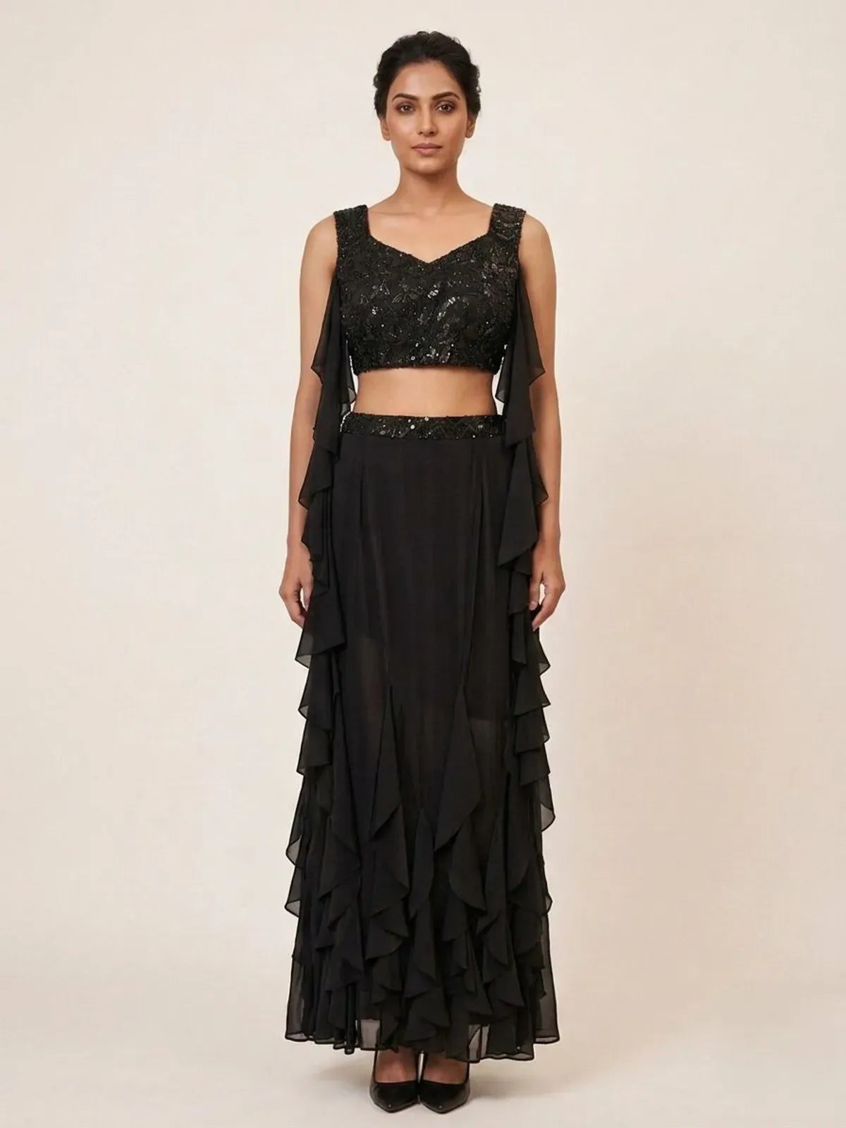 Embellished Indo-Western Women Crop Top Skirt Set