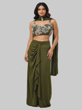 Women Crop Top Skirt Cape Indo Western Set
