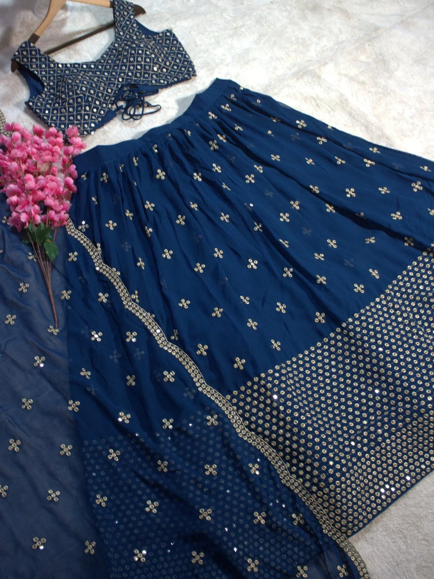 Stunning Georgette Sequins Embroidered Ethnic Event Lehenga Choli