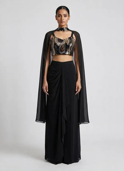 Lycra Black Designer Premium Ensemble Skirt Set Partywear